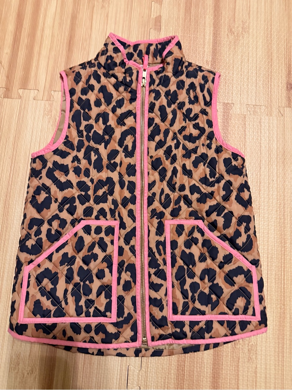 J Crew Crewcuts Girls Sz 6/7 Animal Leopard Print Quilted Zip Jacket Pink